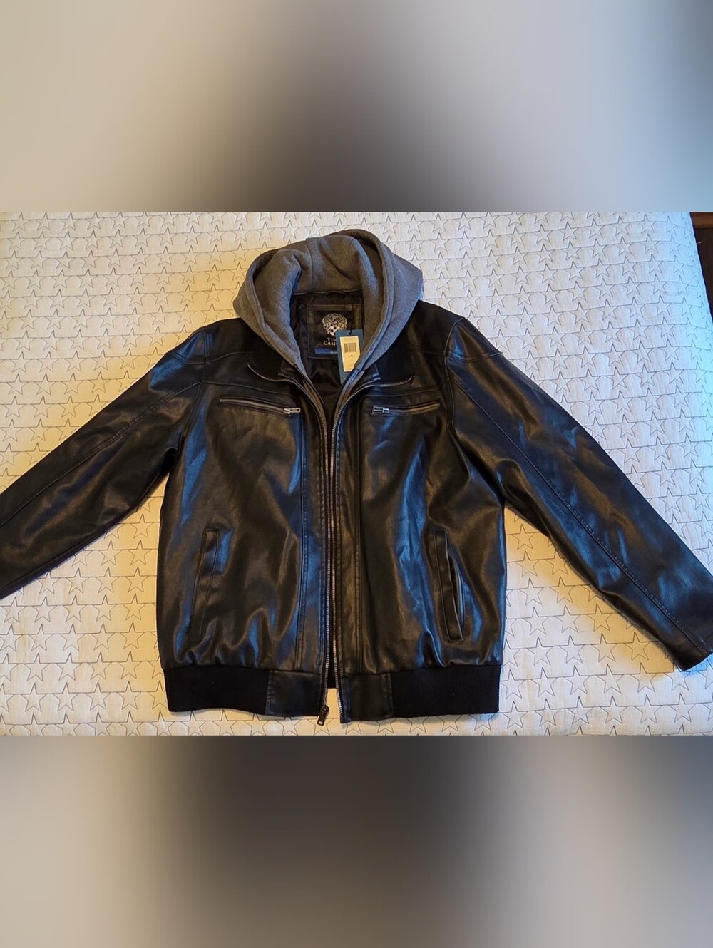 Vince Camuto Faux Leather Jacket w/Removable Hoodie.New with tags never worn.